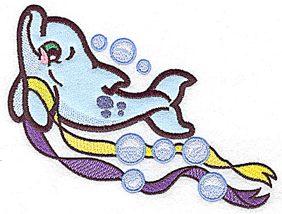 Embroidery Design: Dolphin applique with ribbons 6.47w X 4.94h