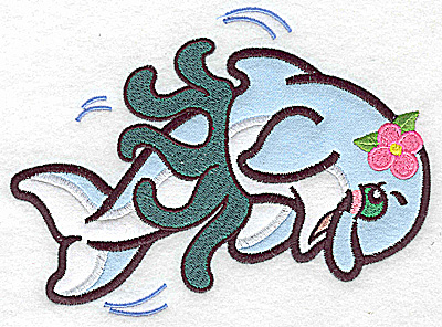 Embroidery Design: Dolphin double applique in hula skirt 6.63w X 4.93h