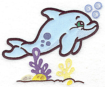 Embroidery Design: Dolphin applique and coral 5.95w X 4.99h