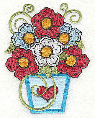 Embroidery Design: Flowers in applique vase with heart 2.95w X 3.89h