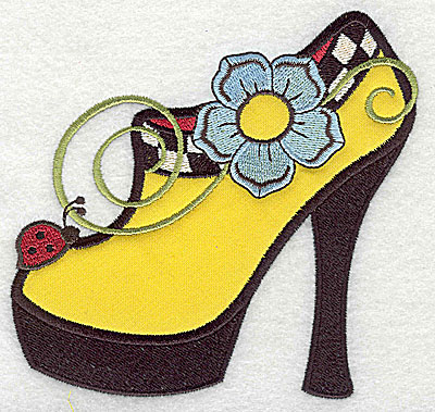 Embroidery Design: Flower and ladybud on women's heel double applique 5.00w X 4.92h