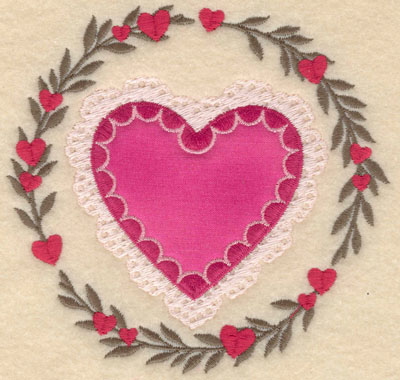 Embroidery Design: Small applique heart in circle of hearts5.00w X 4.79h