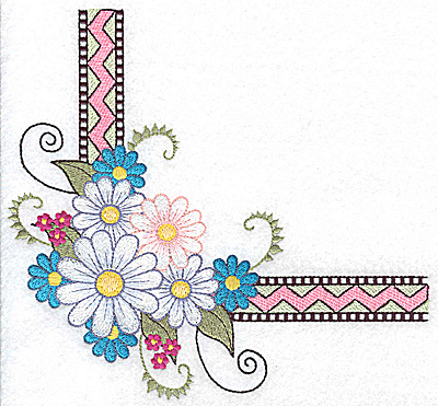Embroidery Design: Daisy corner with design 7.50w X 6.99h
