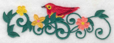 Embroidery Design: Bird vine flowers horizontal  4.98w X 1.68h