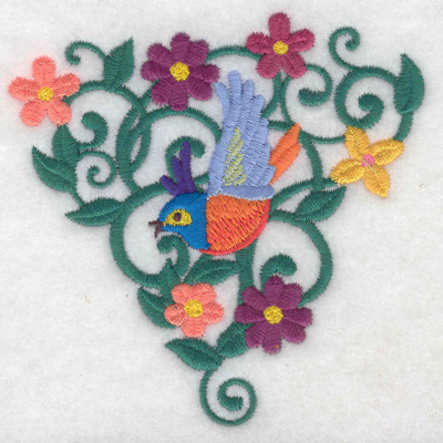 Embroidery Design: Bird in triangle vines small 3.63w X 3.62h