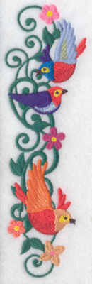 Embroidery Design: Birds trio vines and flowers 6.99w X 2.11h