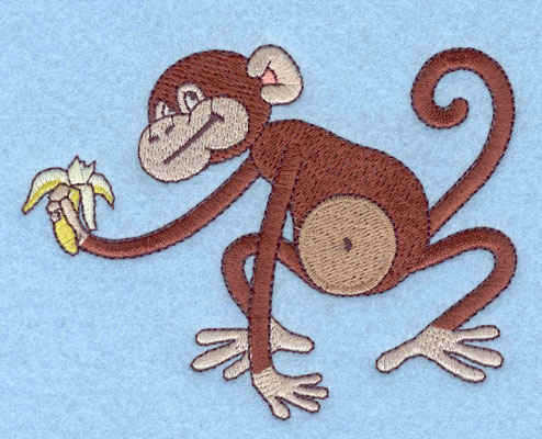 Embroidery Design: Monkey Squatting with Banana Large3.35h X 4.45w