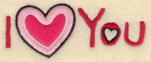 Embroidery Design: I love you with applique heart3.87w X 1.50h