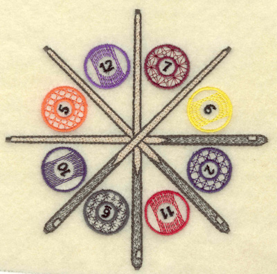 Embroidery Design: Cue sticks and cirle of balls4.95w X 4.95h
