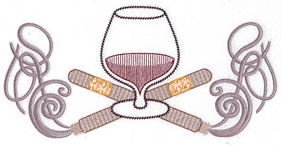 Embroidery Design: Brandy snifter with crossed cigars large 10.05w X 4.86h