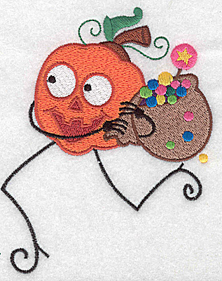 Embroidery Design: Mr. Pumpkinhead running with loot bag large 4.00w X 4.95h