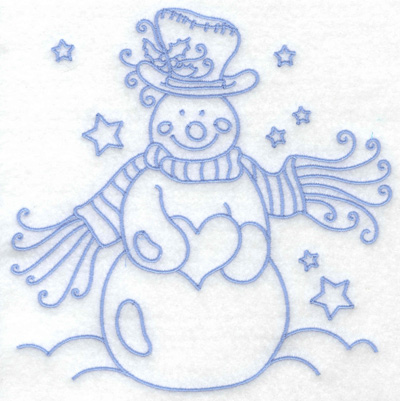 Embroidery Design: Snowman holding heart large 6.38w X 6.44h