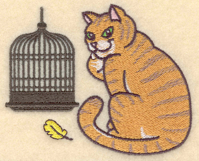 Embroidery Design: Cat with bird cage3.90w X 3.14h