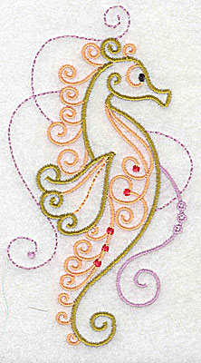 Embroidery Design: Seahorse with swirls large 2.74w X 4.97h