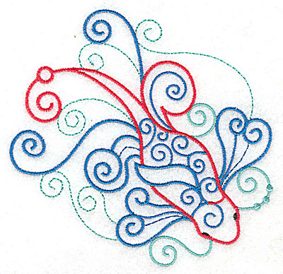 Embroidery Design: Fish C with swirls large 4.95w X 4.78h