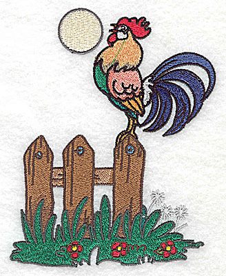 Embroidery Design: Rooster on fence large 3.96w X 4.95h
