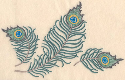 Embroidery Design: Peacock feather trio large  6.55"h x 10.36"w