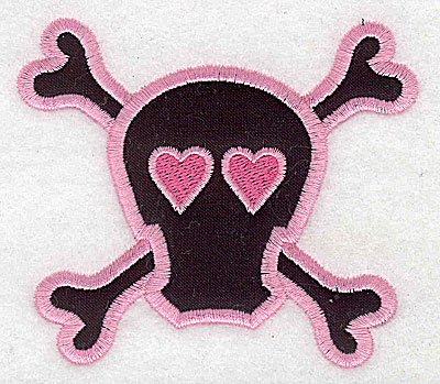 Embroidery Design: Pink Skull with cross bones small applique 3.87w X 3.37h