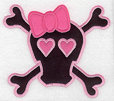 Embroidery Design: Pink Skull bow and hearts large appliques 5.73w X 4.99h