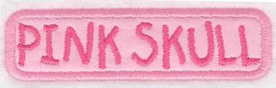 Embroidery Design: Pink Skull text in applique small 3.88w X 1.07h