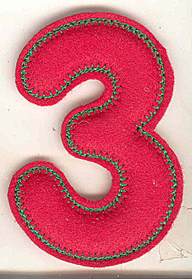 Embroidery Design: Puffy felt number 3 large 3.37w X 4.99h