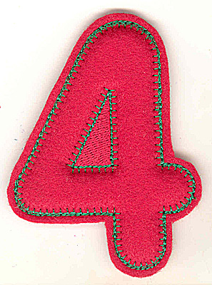 Embroidery Design: Puffy felt number 4 large 3.62w X 4.95h
