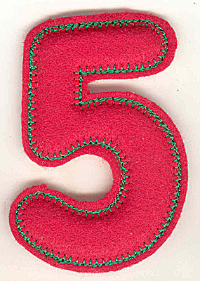 Embroidery Design: Puffy felt number 5 large 3.35w X 4.91h