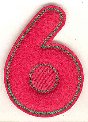 Embroidery Design: Puffy felt number 6 large 3.48w X 4.99h