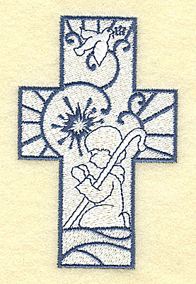Embroidery Design: Cross with shepherd praying 2.45w X 3.86h