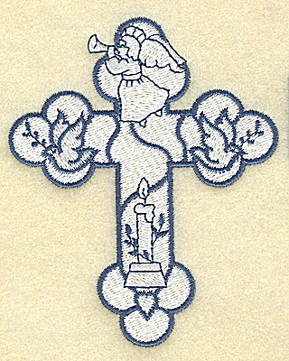 Embroidery Design: Cross with angel and doves 3.16w X 3.86h