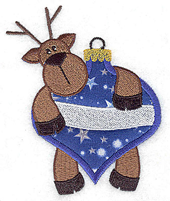 Embroidery Design: Reindeer hanging off ornament applique 3.34w X 4.12h