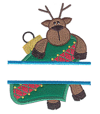 Embroidery Design: Reindeer on ornament split applique 3.26w X 4.25h