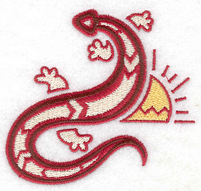 Embroidery Design: Gecko with sun 3.43w X 3.63h
