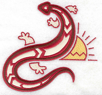 Embroidery Design: Gecko applique with sun 4.98w X 4.84h