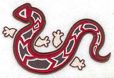 Embroidery Design: Gecko B with red applique 5.53w X 3.70h