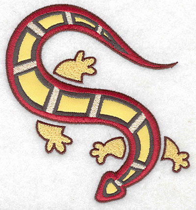 Embroidery Design: Gecko E with yellow applique 4.53w X 4.90h