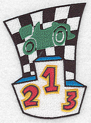 Embroidery Design: Checkered flag with racing car large 3.60w X 4.94h