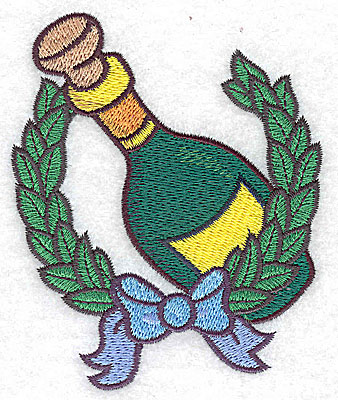 Embroidery Design: Champagne bottle in wreath large 3.51w X 4.29h