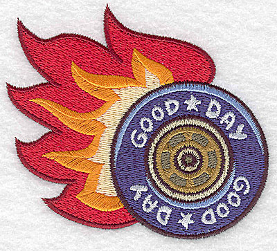 Embroidery Design: Racing tire with flames large 3.88w X 3.59