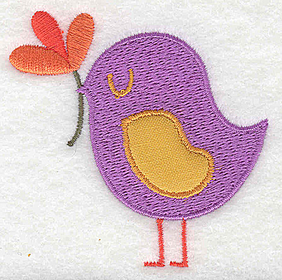 Embroidery Design: Bird applique with flower in beak 2.75w X 2.69h