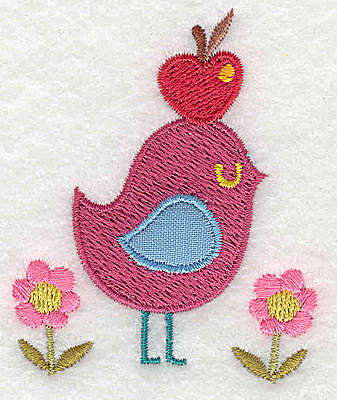 Embroidery Design: Bird applique with apple and flowers 2.26w X 2.76h