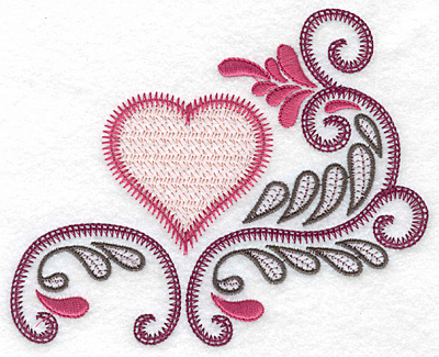 Embroidery Design: Heart and swirls B 5.72w X 4.71h