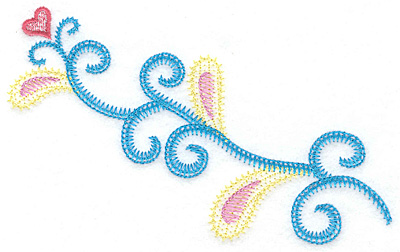 Embroidery Design: Heart and swirls A 6.04w X 3.90h