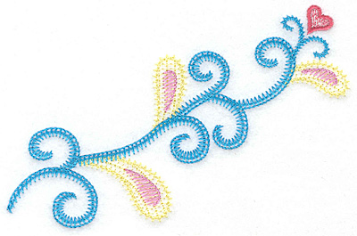Embroidery Design: Heart and swirls B 6.04w X 3.90h