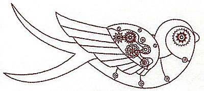 Embroidery Design: Steampunk bird single colour 6.95w X 2.99h