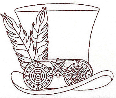 Embroidery Design: Steampunk top hat with feathers single colour 6.11w X 4.95h