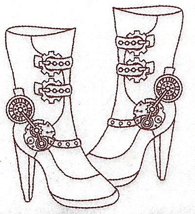 Embroidery Design: Steampunk ladies boots single colour 4.29w X 4.95h