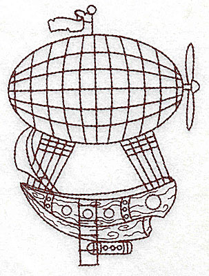 Embroidery Design: Steampunk ship with hot air balloon one colour 3.65w X 4.96h