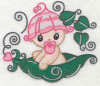 Embroidery Design: Baby on pea pod large 4.94w X 4.29h