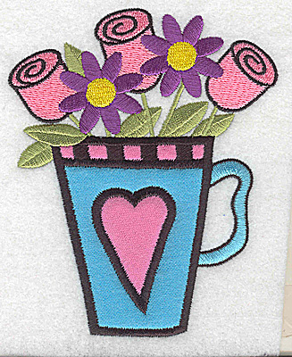 Embroidery Design: Roses flowers in teacup double applique 4.05w X 4.98h